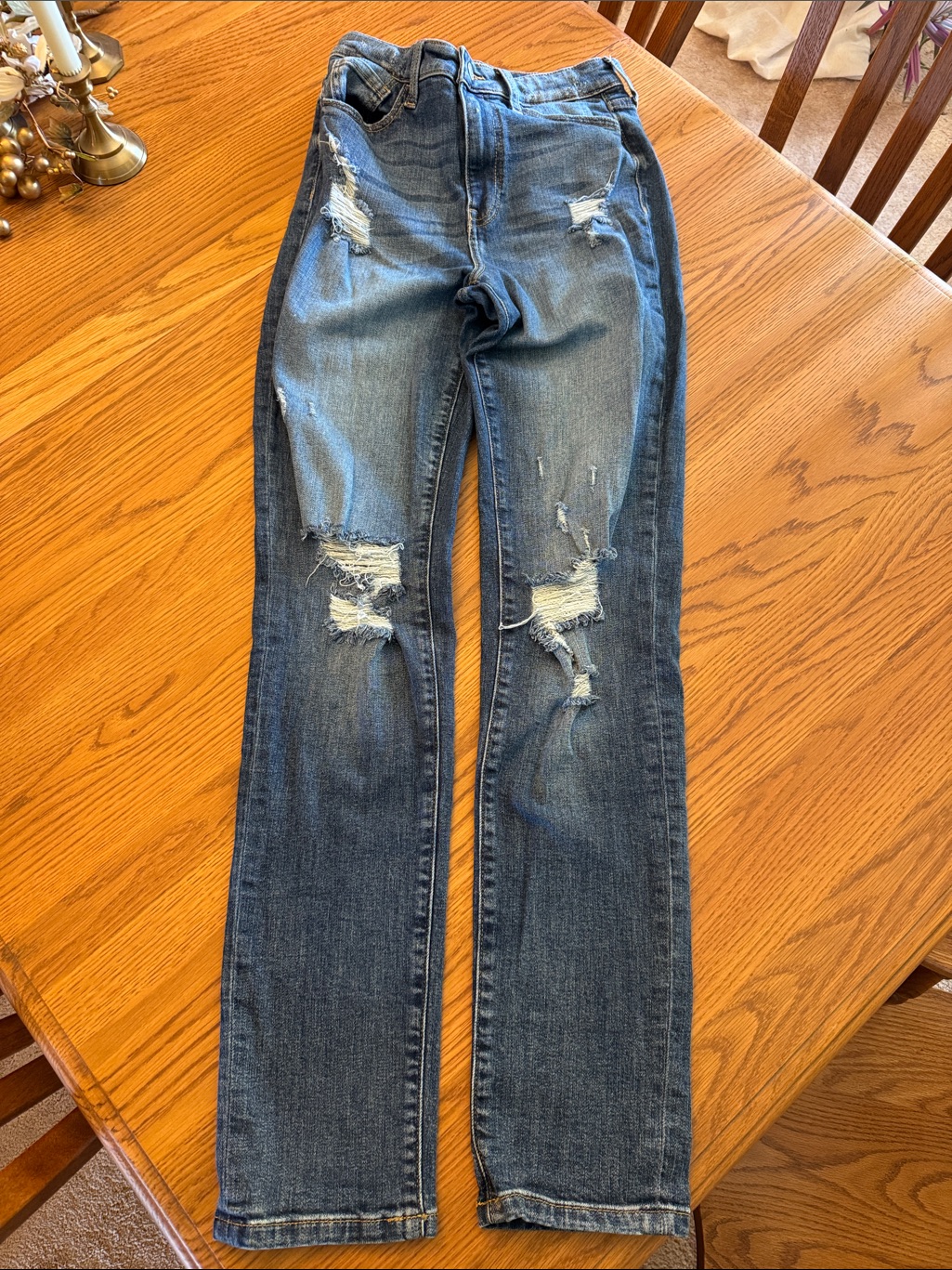 Distressed Straight-Leg Jeans In Blue